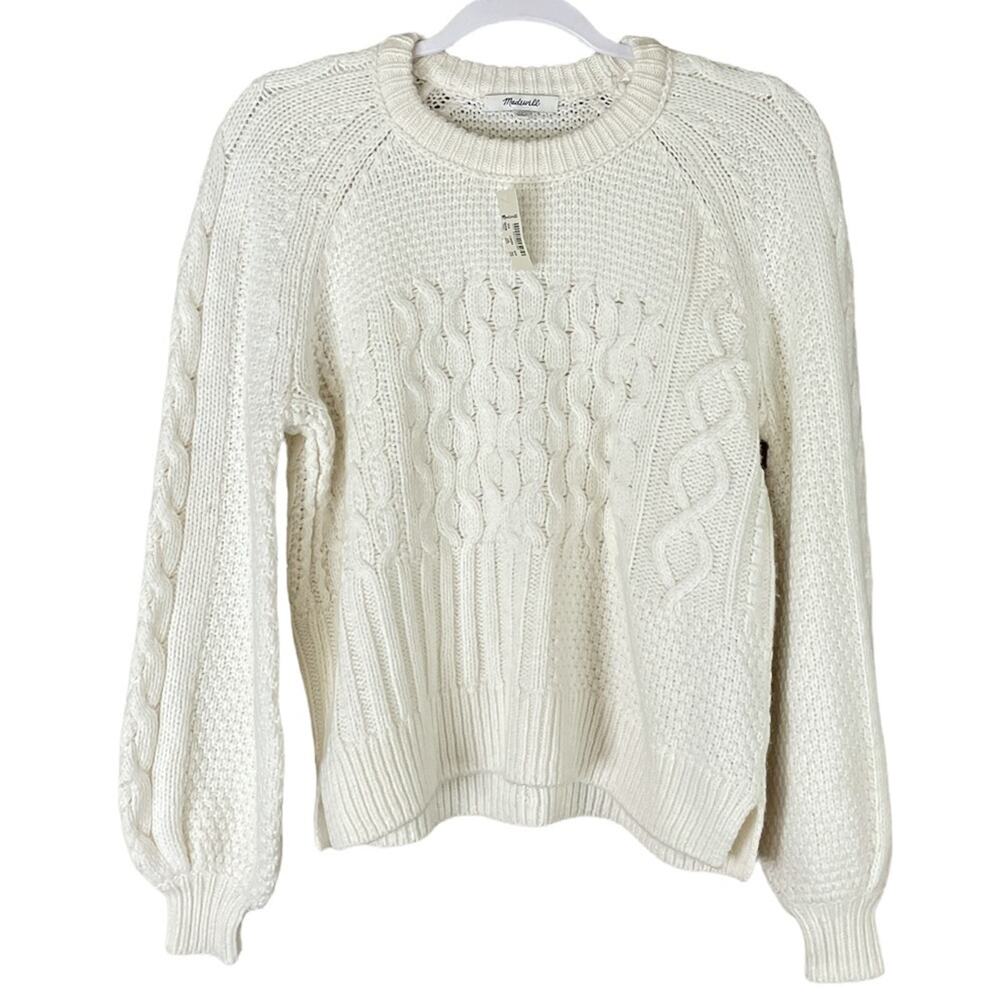 Madewell Copenhagen Cable Sweater Ivory Cream Merino Wool Alpaca Size XXS NWT